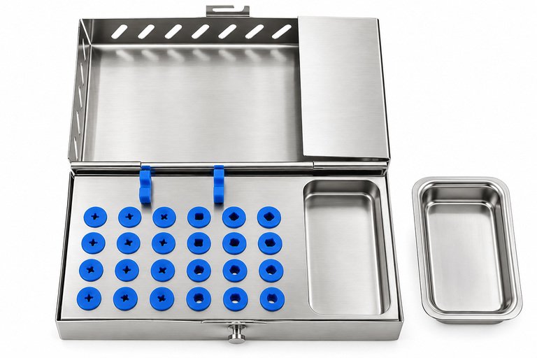 Implant Instrument Box with Blue Holders